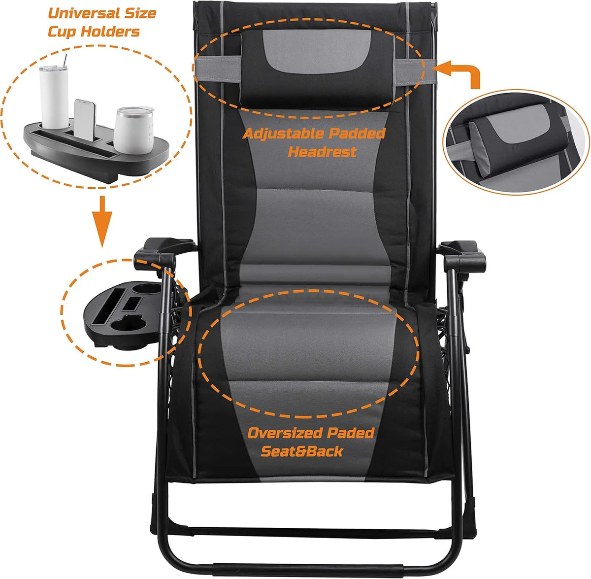 Outdoor Folding Recliner Chair With Padded Seat And Sunshade