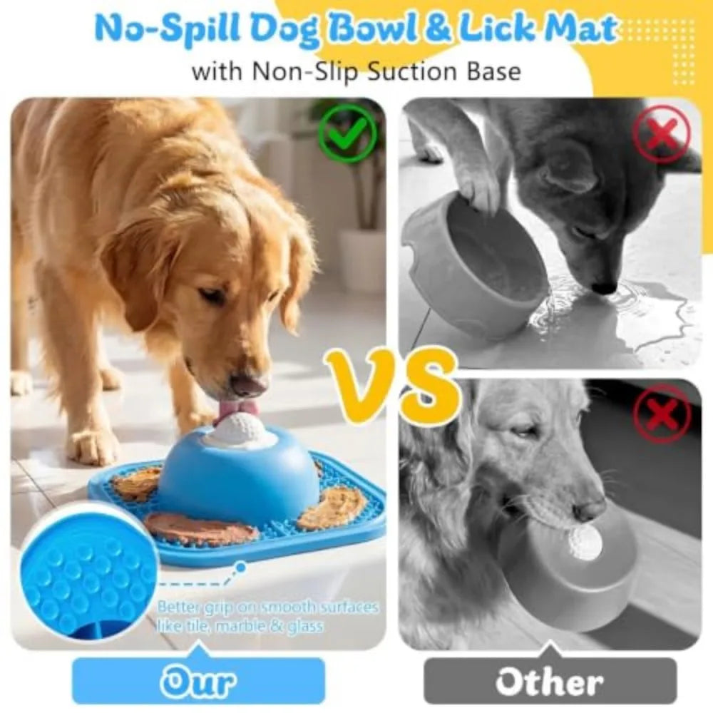 Slow Feeder Dog Bowl With Lick Mat And Rolling Ball
