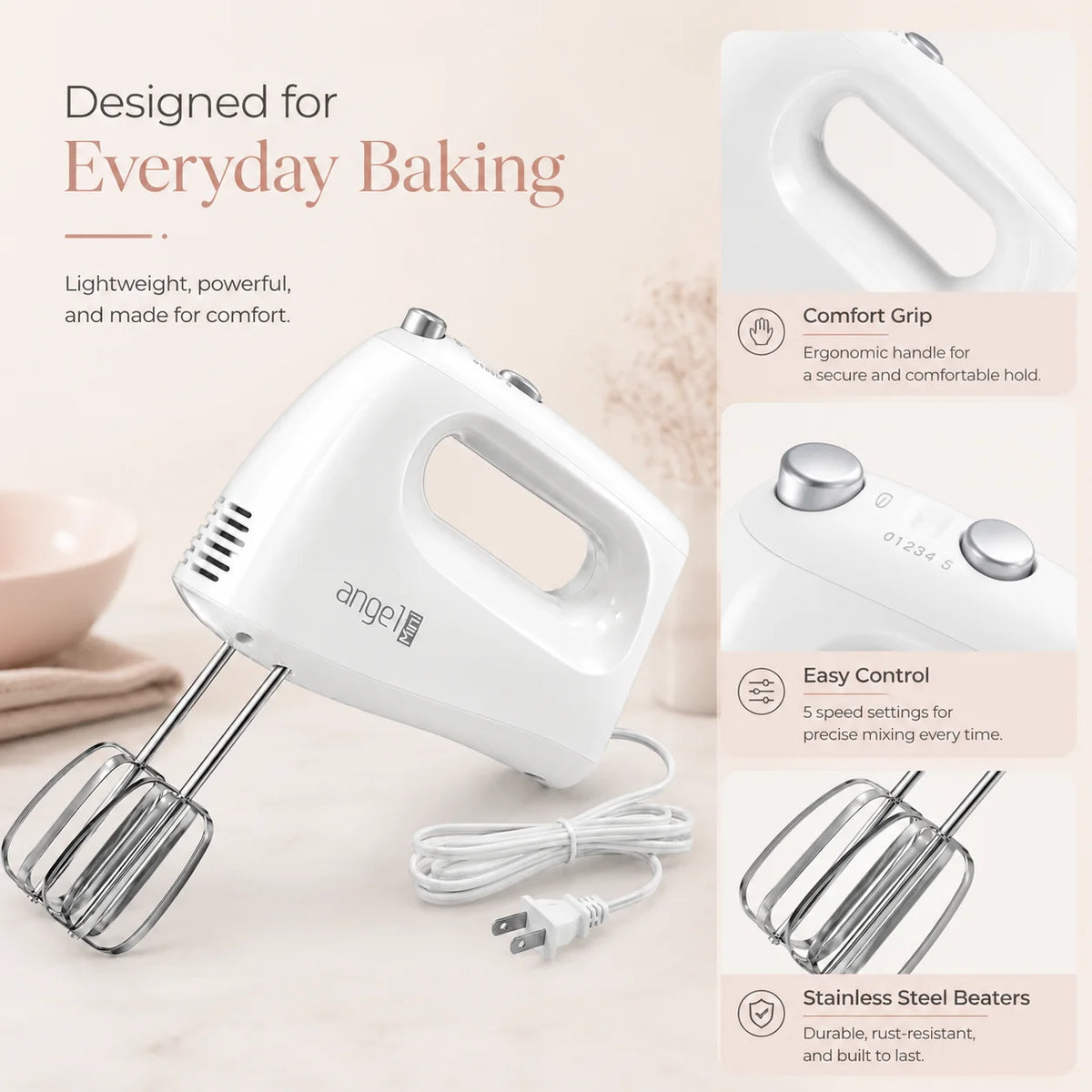 400W Electric Hand Mixer With Dough Hooks Beaters And Whisk