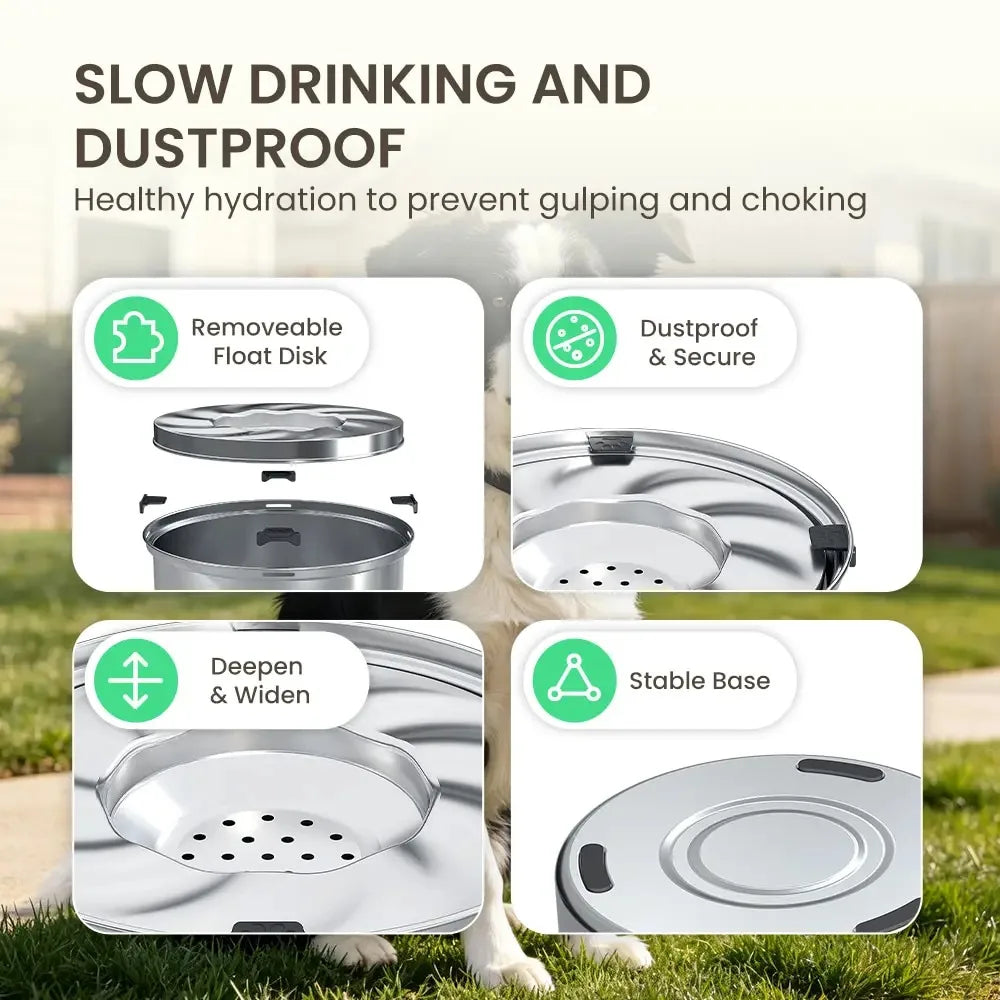 Kactoily Stainless Steel No Spill Water Bowl With Floating Disk