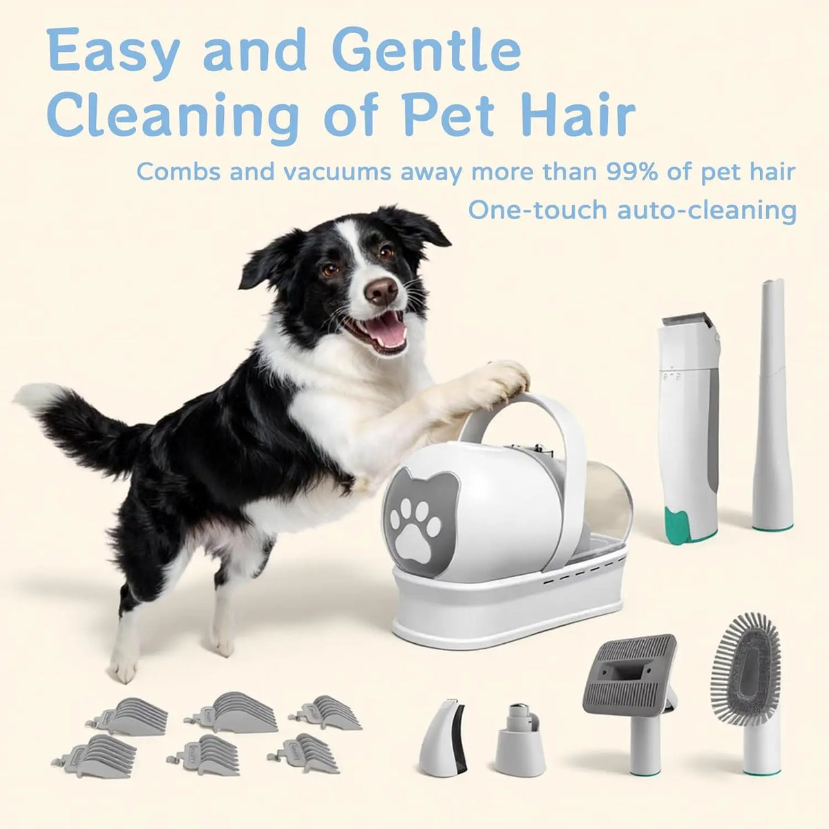 Dog Grooming Vacuum Kit With Shedding Brush And Paw Trimmer