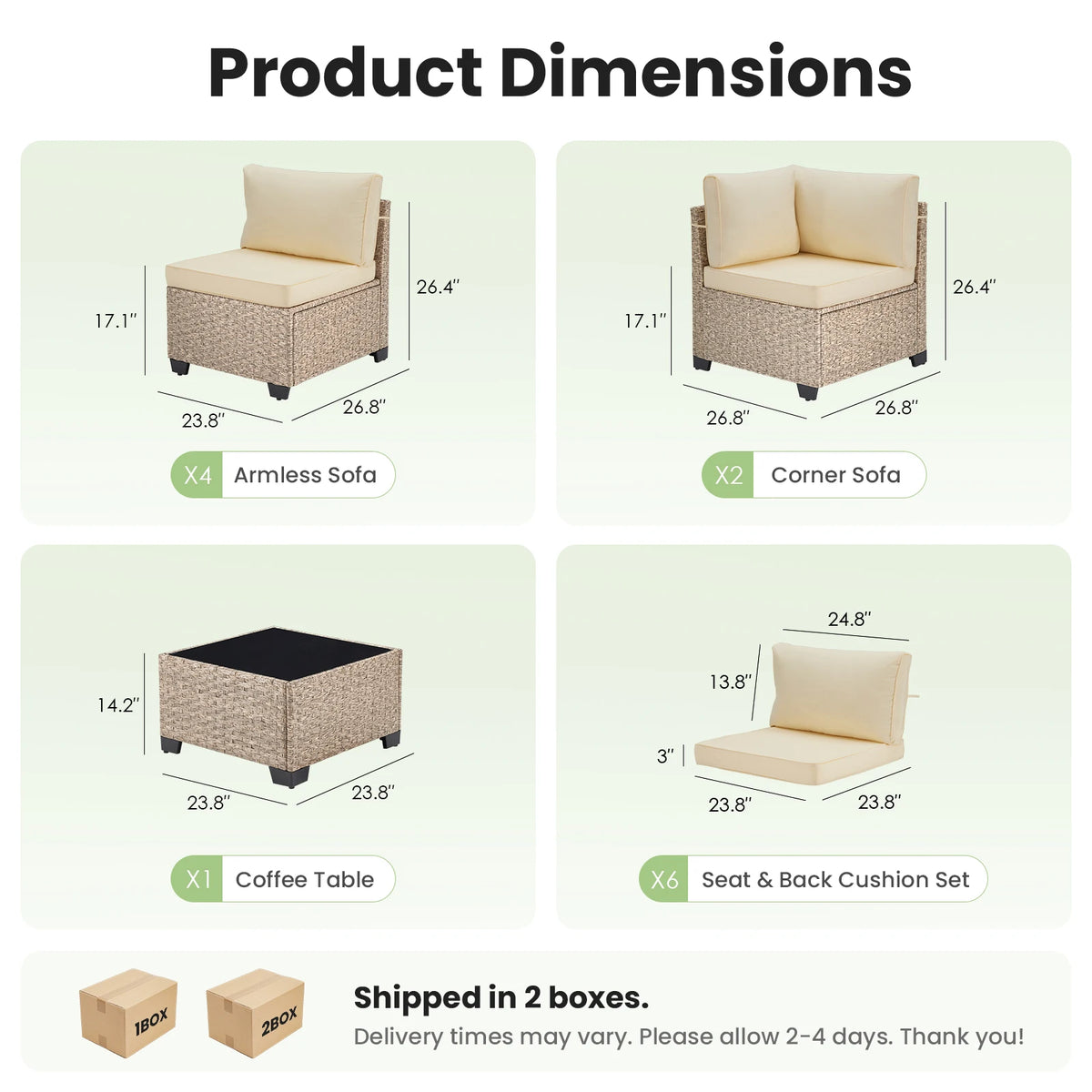 Soohow Outdoor Rattan Sectional Sofa Set With Tempered Glass Table