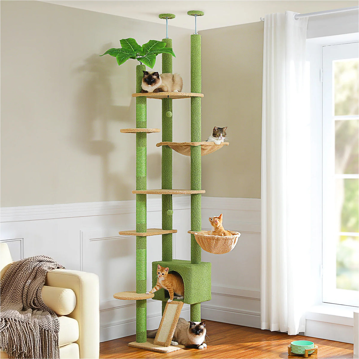 PAWZ Road Height Adjustable Wooden Cat Tower With Sisal Post