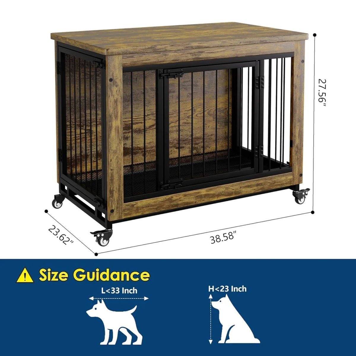 ANIXOL Wooden Dog Crate Furniture Featuring Locking Doors And Tray
