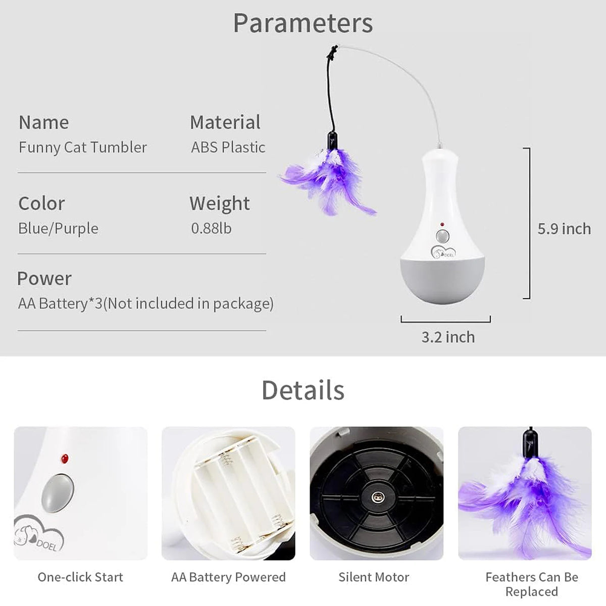 Interactive Feather Teaser Toy for Cats with Random Rotation