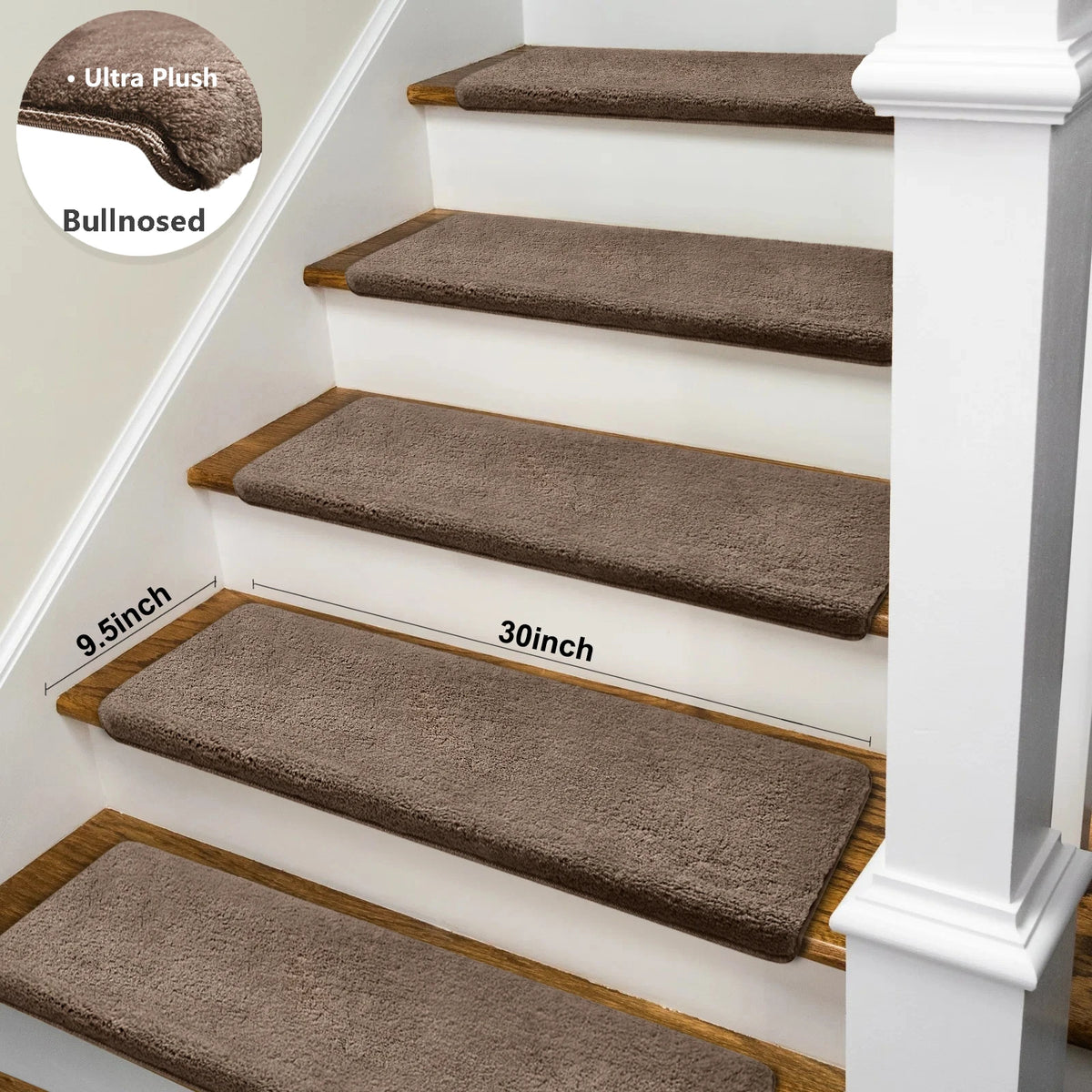 Bullnose Non-Slip Carpet Stair Treads Ultra Plush Peel Stick