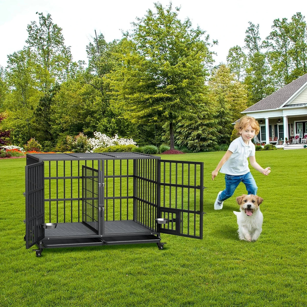 ANIXOL Heavy Duty Metal Dog Crate With Double Door Locks