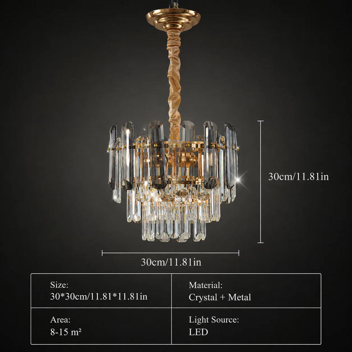 Gold Crystal Chandelier – Adjustable Round K9 Crystal Chandelier – Modern Crystal Chandelier Suitable for Dining Room, Living Room, Kitchen Island, Bedroom, Foyer, and Entryway (Bulbs Not Included)