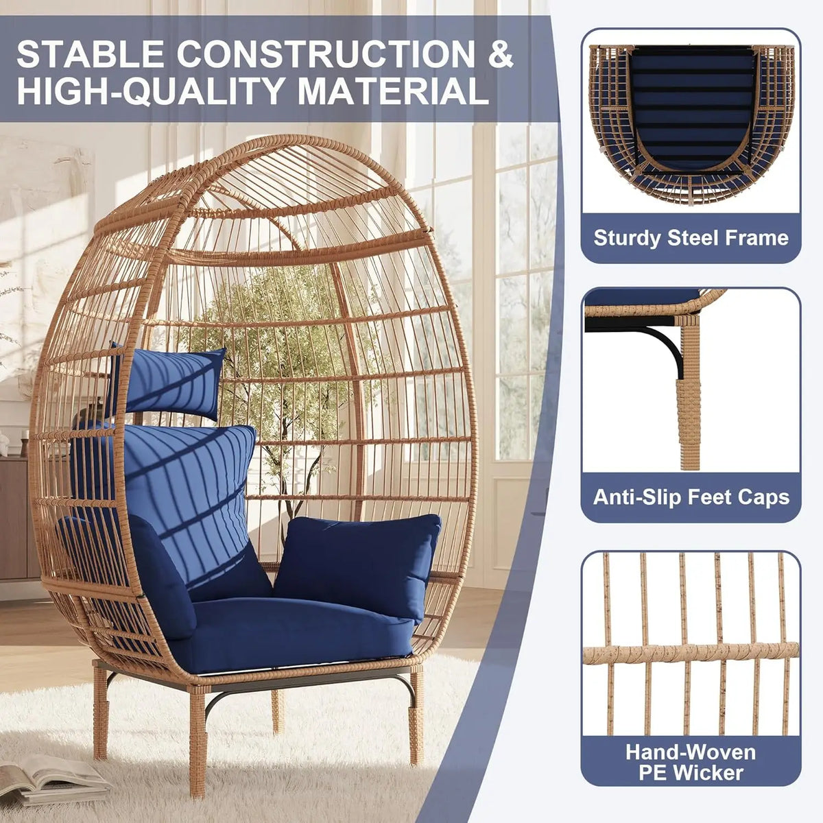 HiMISS Wicker Egg Chair With Cushions For Patio And Home