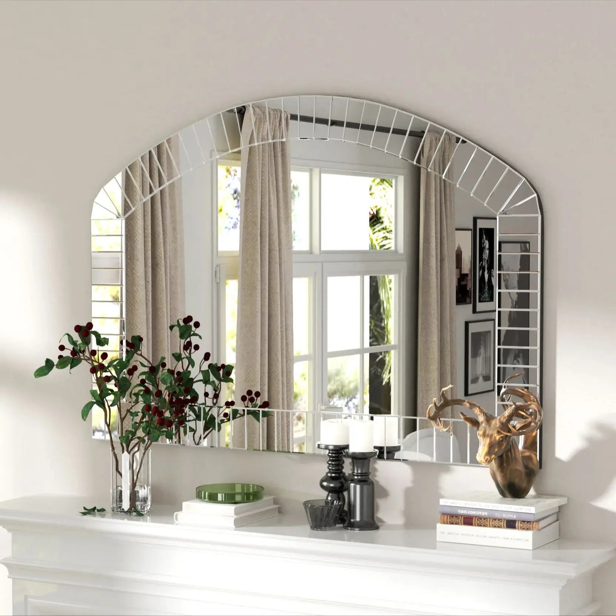 Venetian Arched Wall Mirror With Beveled Glass Accent