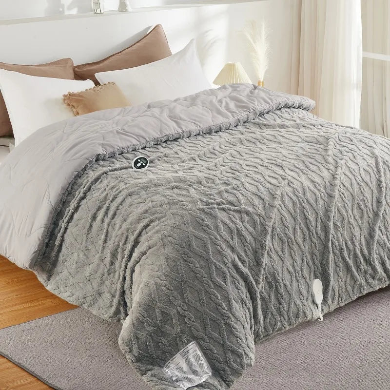 Heating Blanket 104x90 / 90x90 Inches Electric Heated Comforter Set 2 Heating Zones, 6 Heating Levels, Wireless Controller, Timer, Overheat Protection