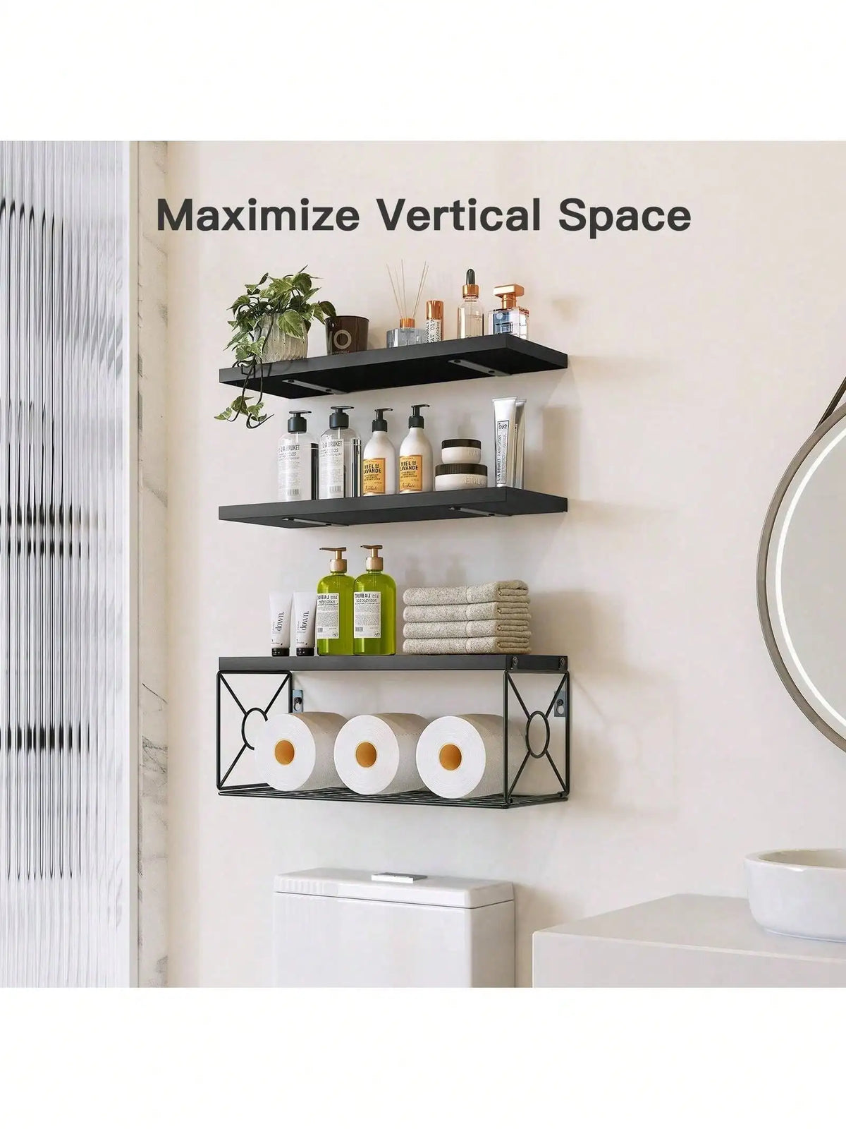 Farmhouse Floating Bathroom Shelves For Wall Mounted Home Storage