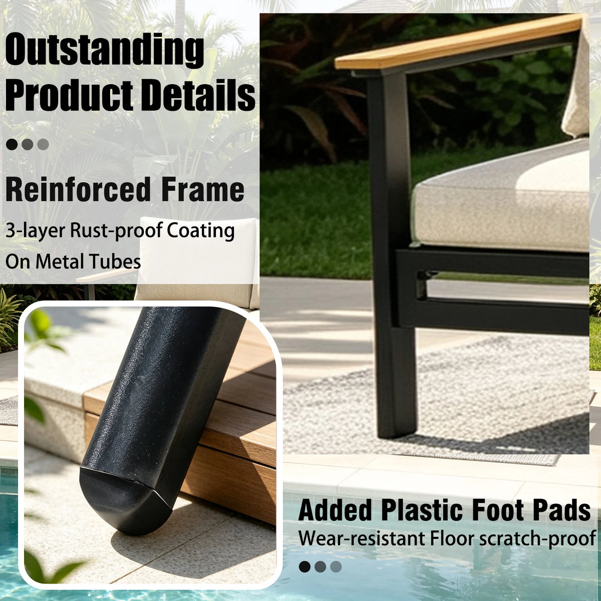 Avenvista Modern Metal Outdoor Patio Sofa With Durable Armrests