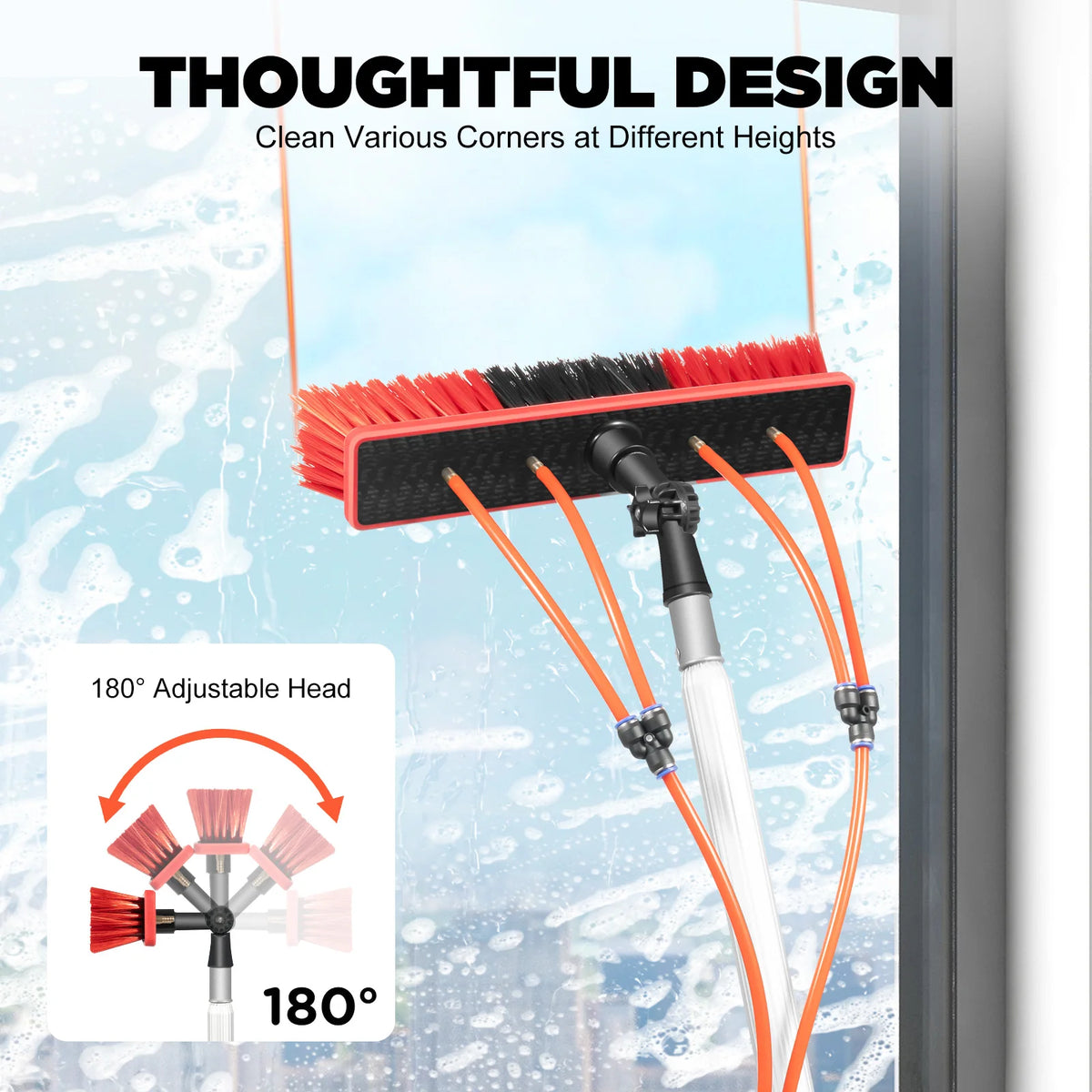 Adjustable Water Fed Window Cleaning Pole With Brush And Squeegee