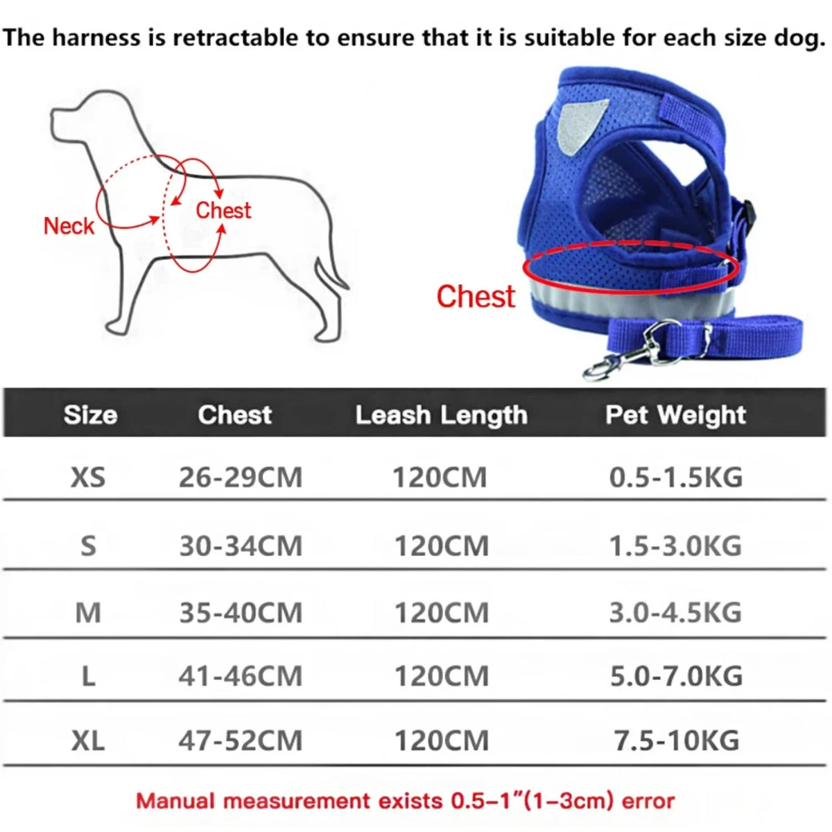 Pet Dog Cat Harness with Adjustable Leash Reflective Safety Mesh Chest Strap Collar Small Medium Dogs Vest Set XS/S/M/L/XL
