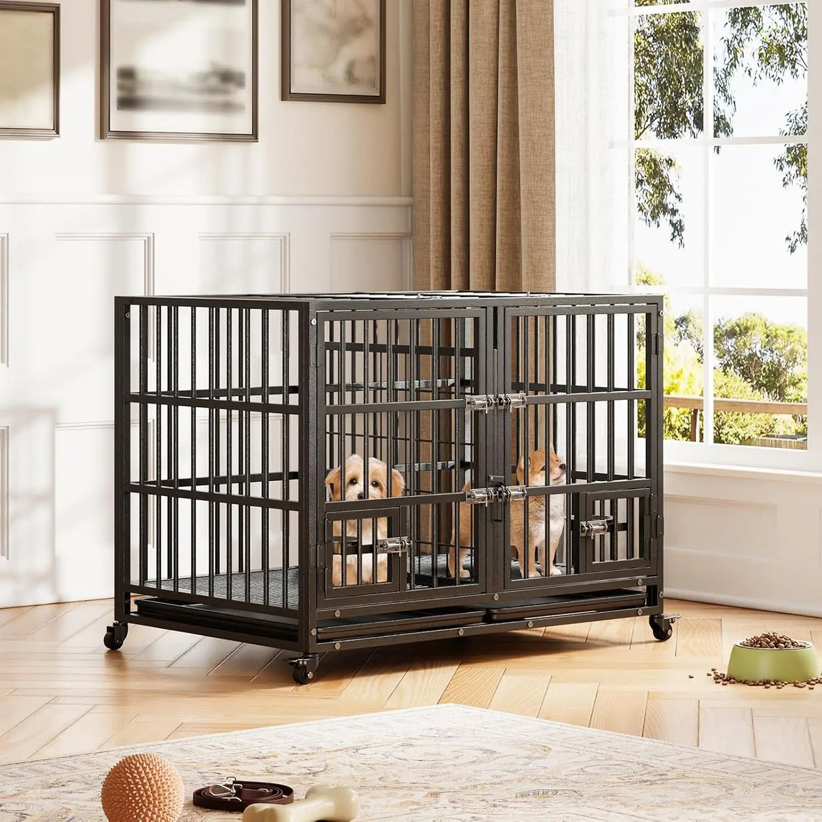 ANIXOL Heavy Duty Metal Dog Crate With Double Door Locks