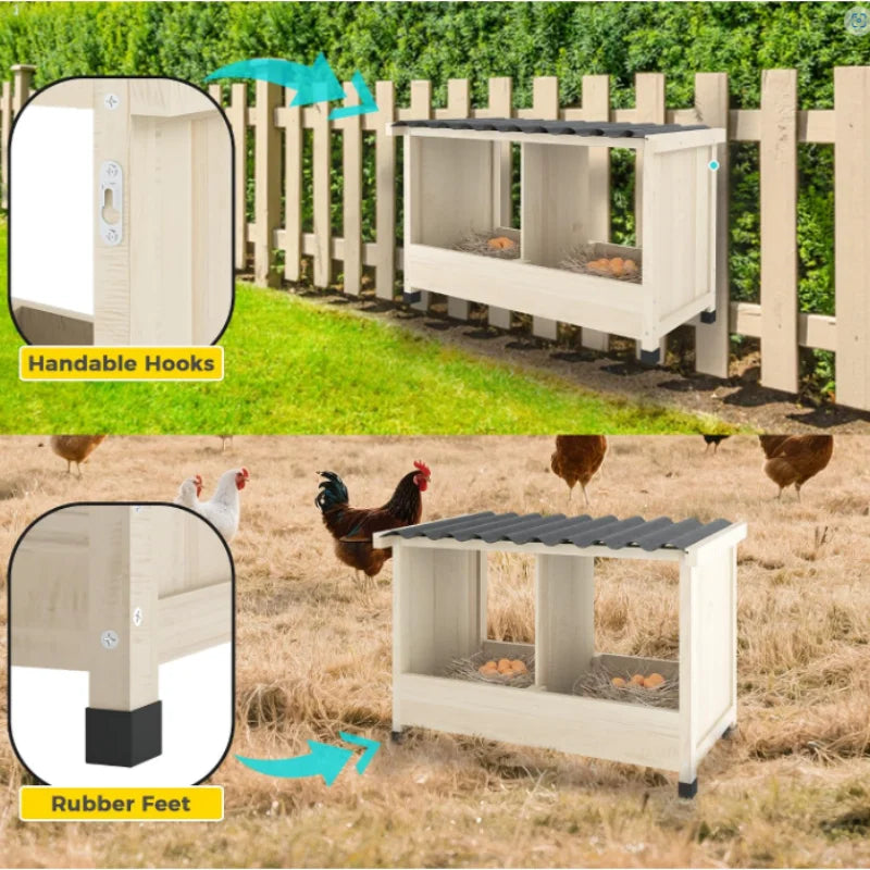 Wooden Two Hole Chicken Nesting Box With Waterproof PVC Roof