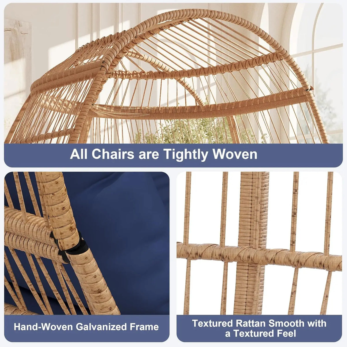 HiMISS Wicker Egg Chair With Cushions For Patio And Home