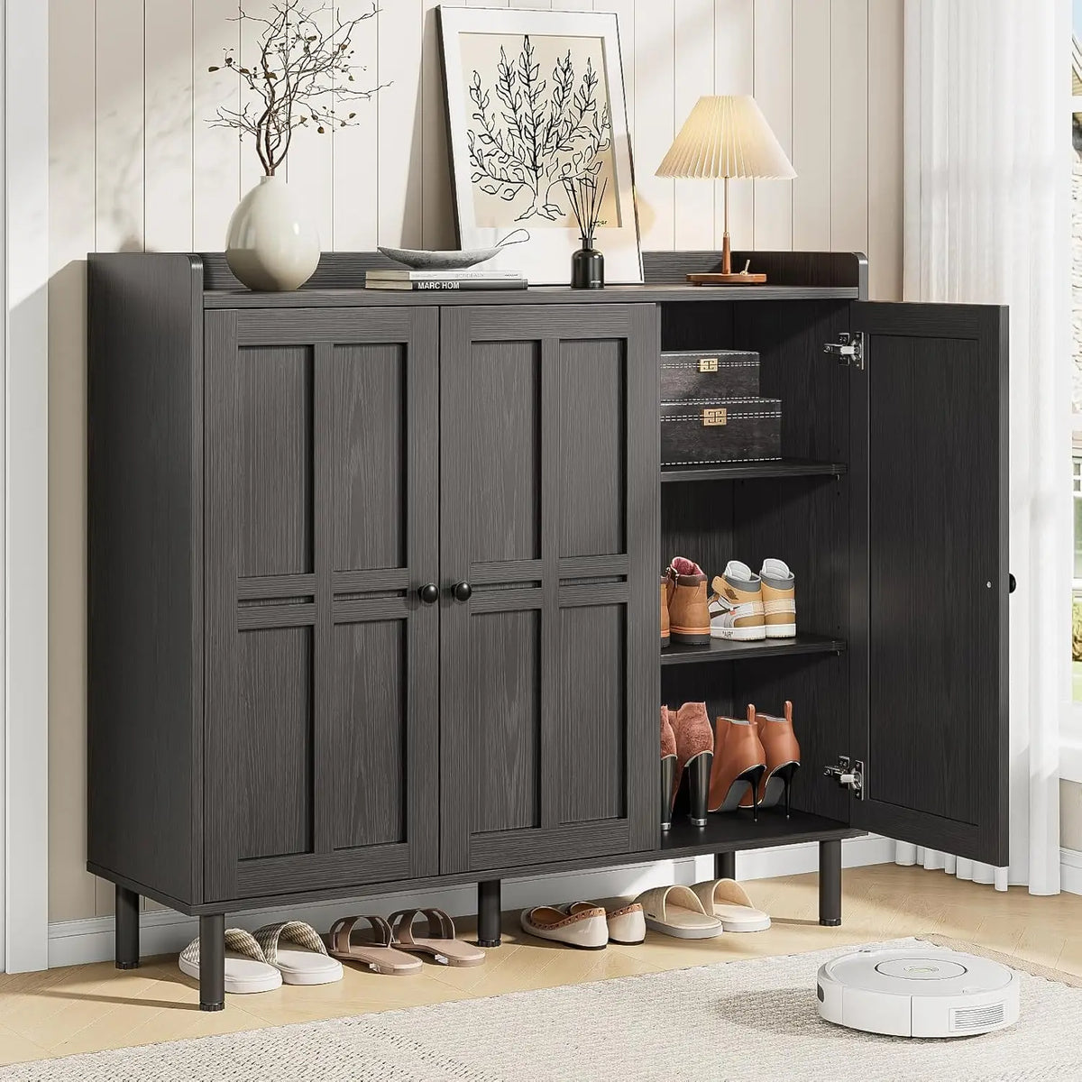ONBRILL Three Door Shoe Storage Cabinet and Organizer