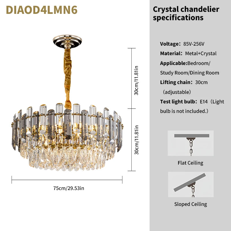 Gold Crystal Chandelier – Adjustable Round K9 Crystal Chandelier – Modern Crystal Chandelier Suitable for Dining Room, Living Room, Kitchen Island, Bedroom, Foyer, and Entryway (Bulbs Not Included)
