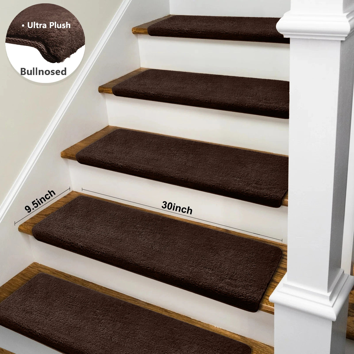 Bullnose Non-Slip Carpet Stair Treads Ultra Plush Peel Stick