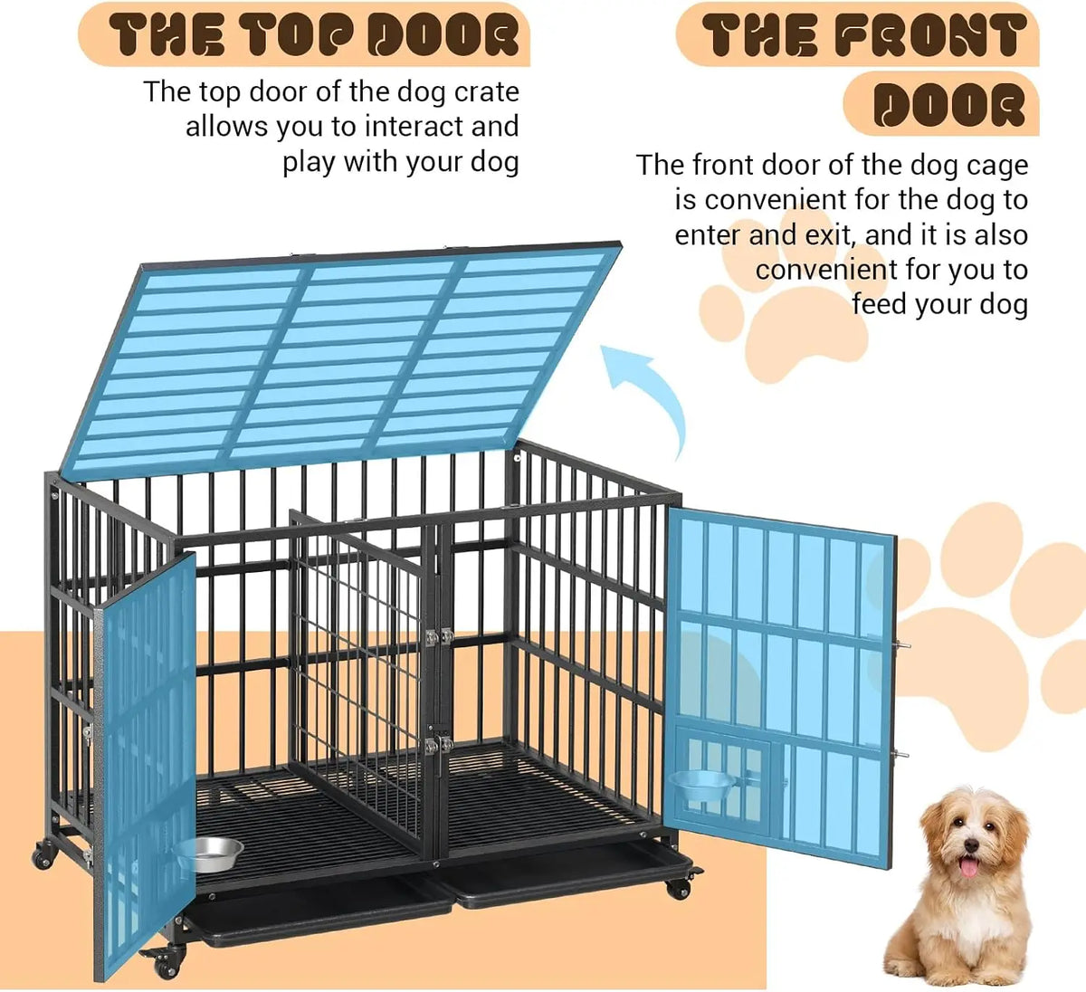 ANIXOL Heavy Duty Metal Dog Crate With Double Door Locks