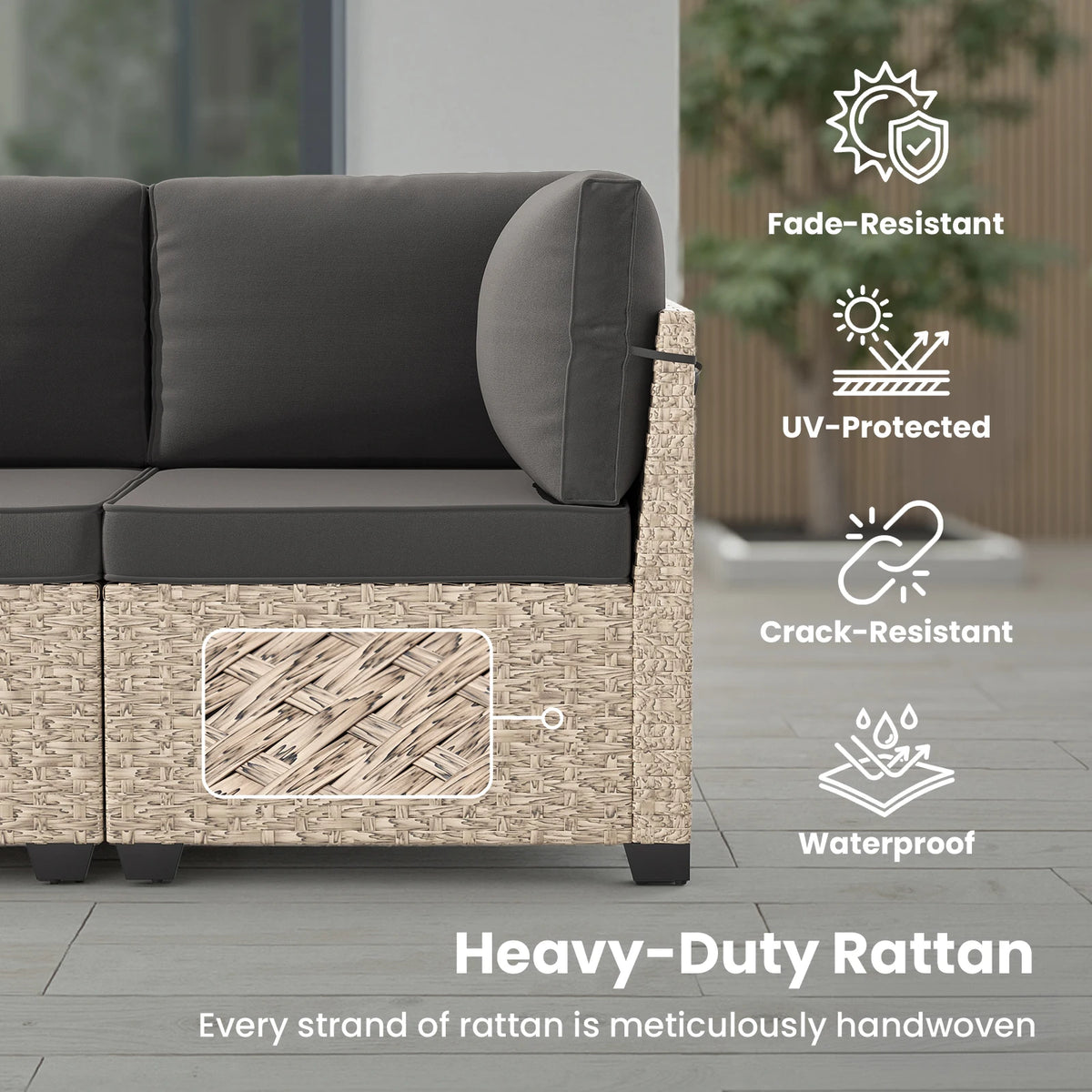 Soohow Outdoor Rattan Sectional Sofa Set With Tempered Glass Table