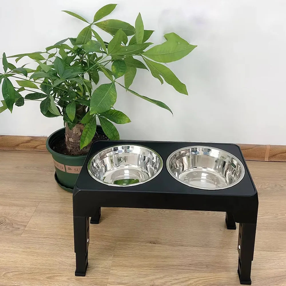 Adjustable Elevated Dog Feeder With Double Stainless Steel Bowls