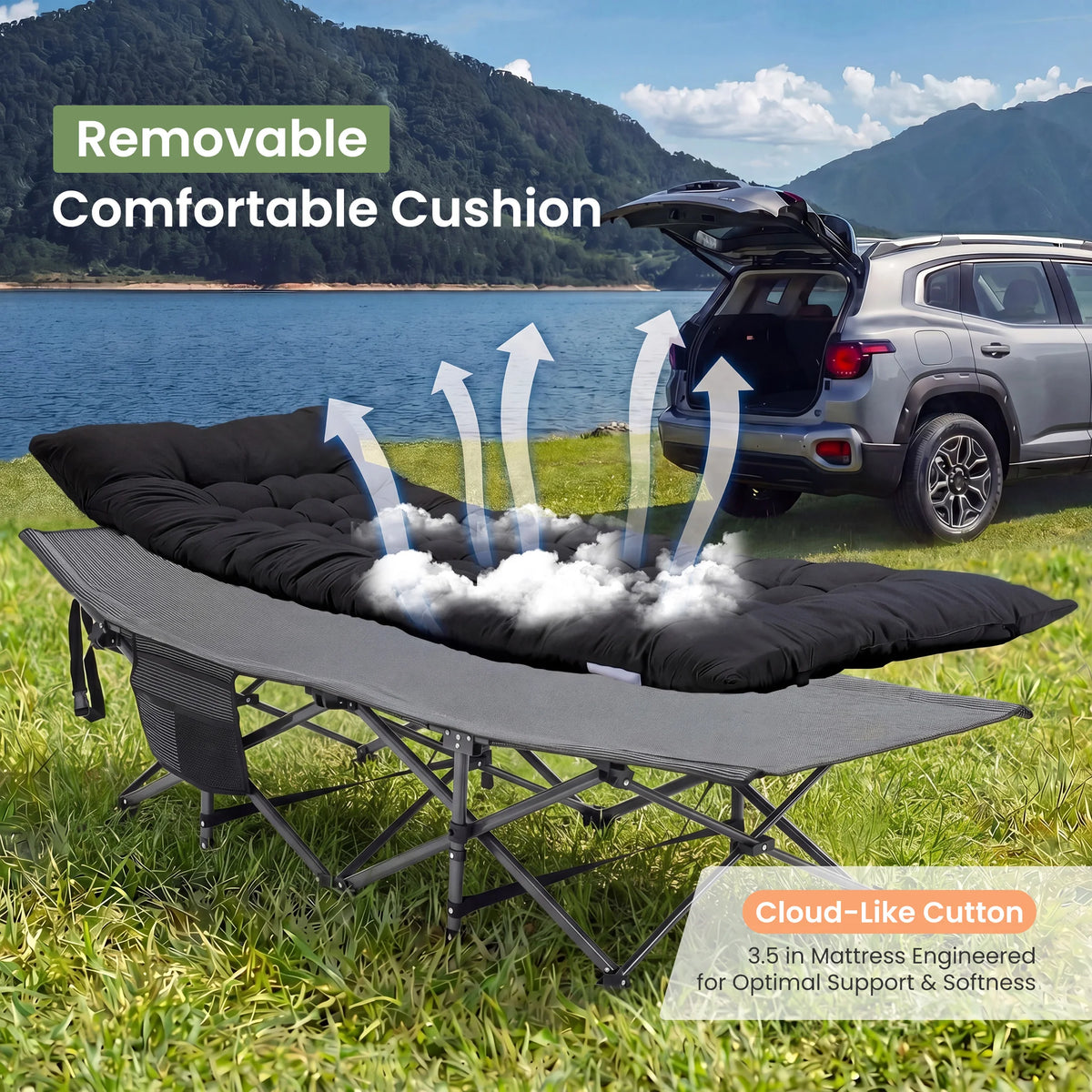 JHK Folding Camping Lounge Chair With Cushioned Portable Outdoor Comfort