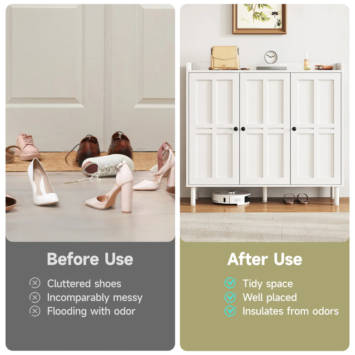 ONBRILL Three Door Shoe Storage Cabinet and Organizer