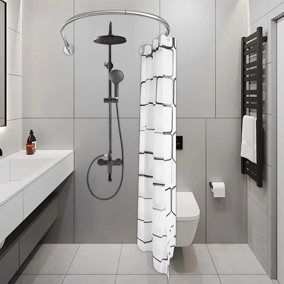 U Shaped Shower Curtain Rod Set Curved Stainless Steel