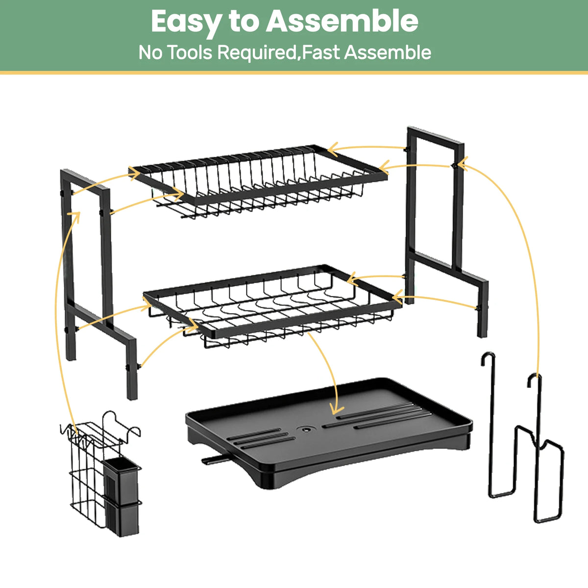 Rustproof 2 Tier Dish Drainer Rack Utensil Holder Drip Tray