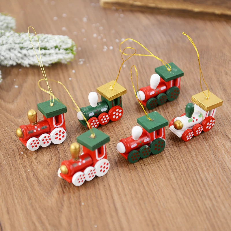 Mini Wooden Train Christmas Tree Ornaments Holiday Home Decor