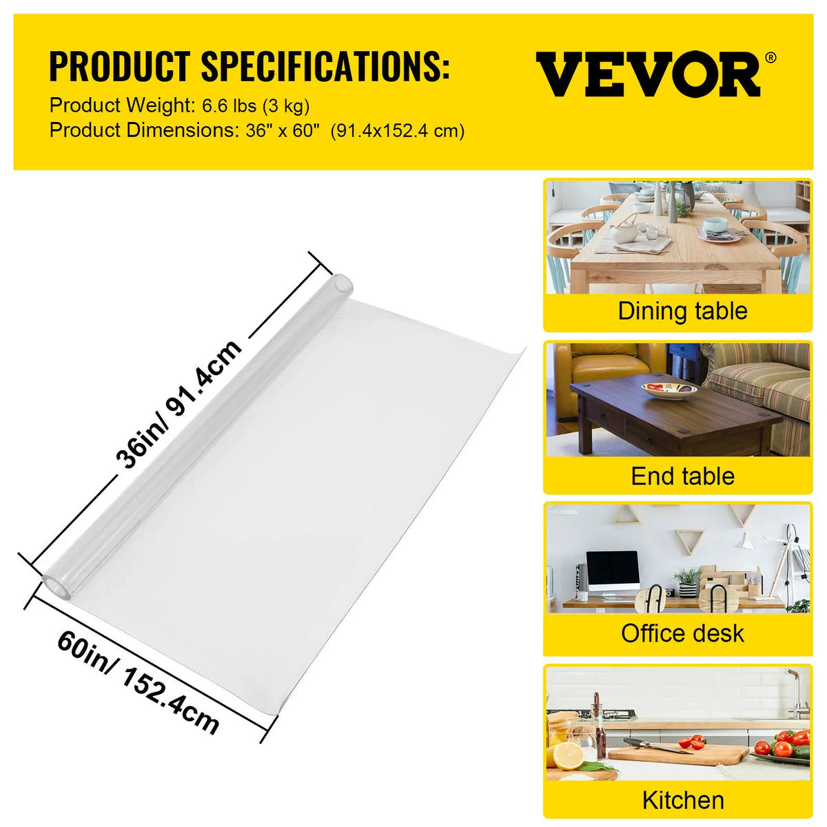 Transparent PVC Tablecloth Waterproof Dining Table Desk Protector