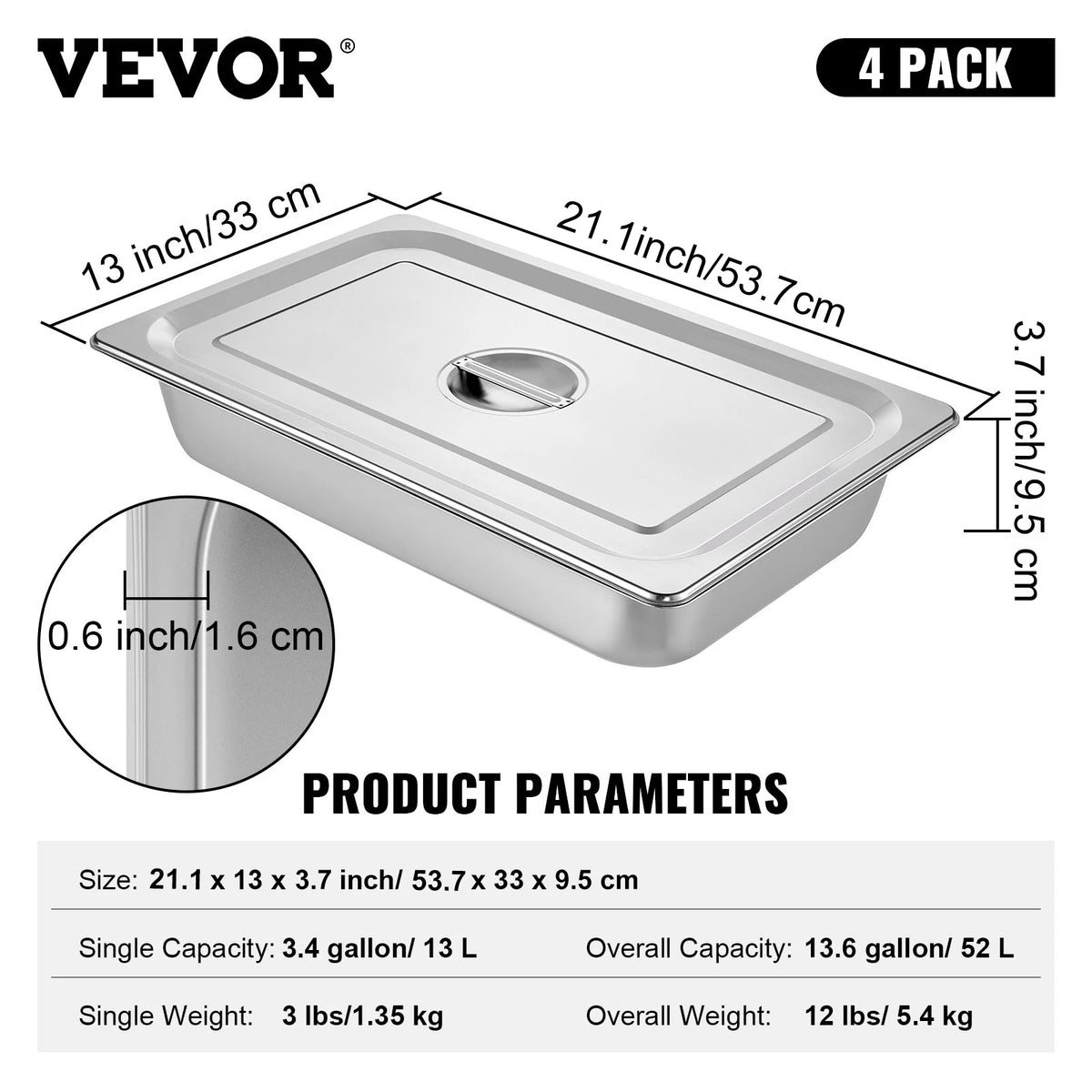 SucceBuyBuffet Chafing Dishes 8.5L-20L Gastronorm Pans Steam Table Pans Tray Stainless Steel Food Container for Party BBQ Baking