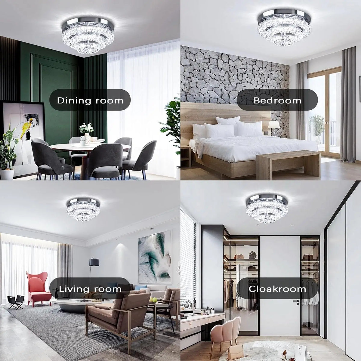 30-centimeter crystal ceiling lamp, 3-layer embedded LED, dimmable