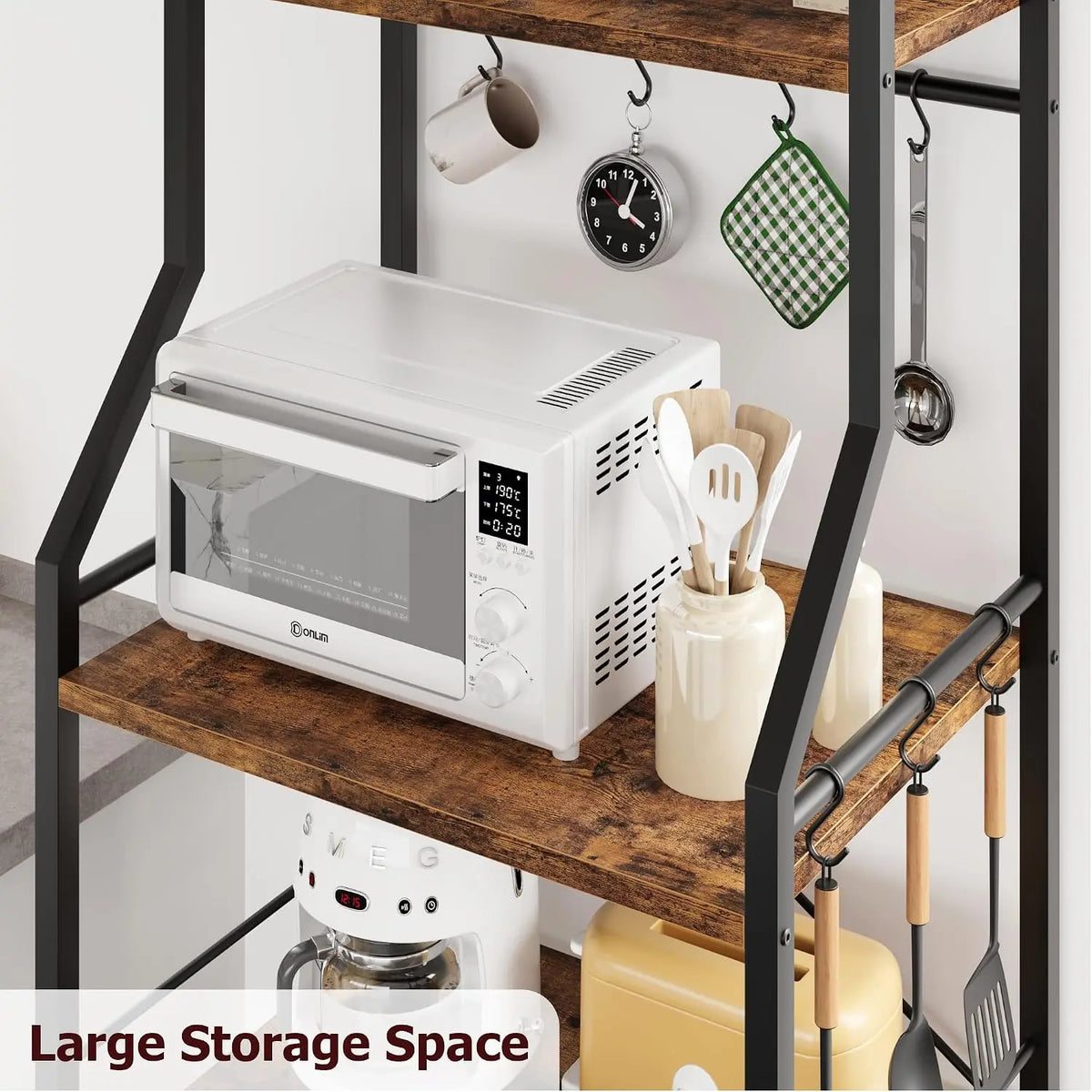 Garvee Four Tier Metal Storage Rack With Hooks For Kitchens