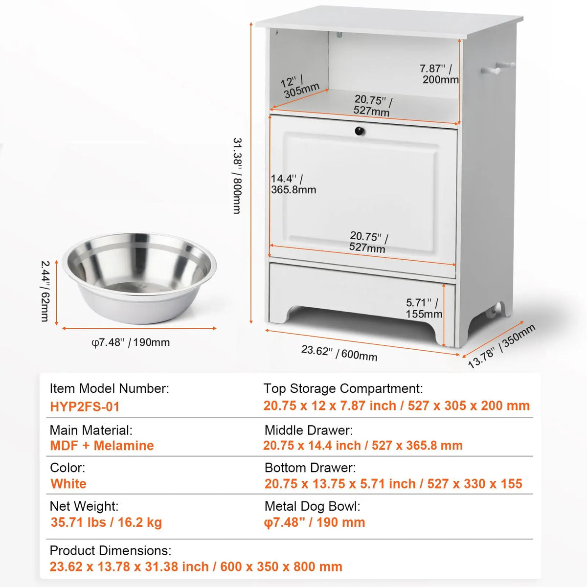 Elevated Pet Feeding Station With Stainless Steel Bowls And Storage