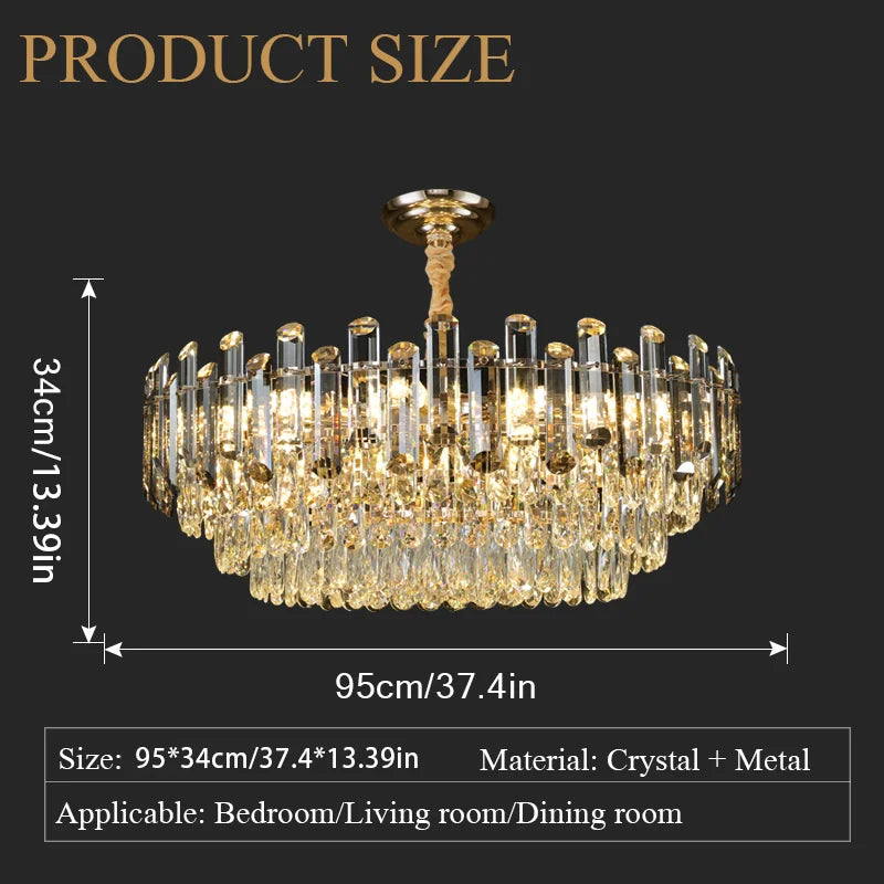 Gold Crystal Chandelier – Adjustable Round K9 Crystal Chandelier – Modern Crystal Chandelier Suitable for Dining Room, Living Room, Kitchen Island, Bedroom, Foyer, and Entryway (Bulbs Not Included)