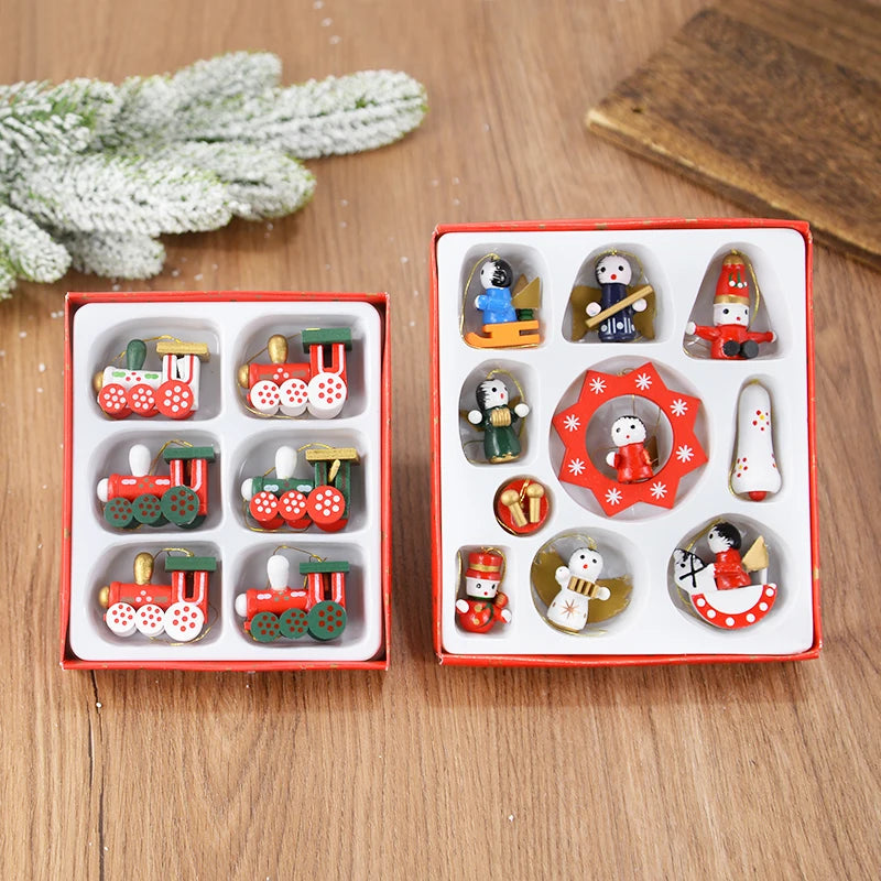 Mini Wooden Train Christmas Tree Ornaments Holiday Home Decor