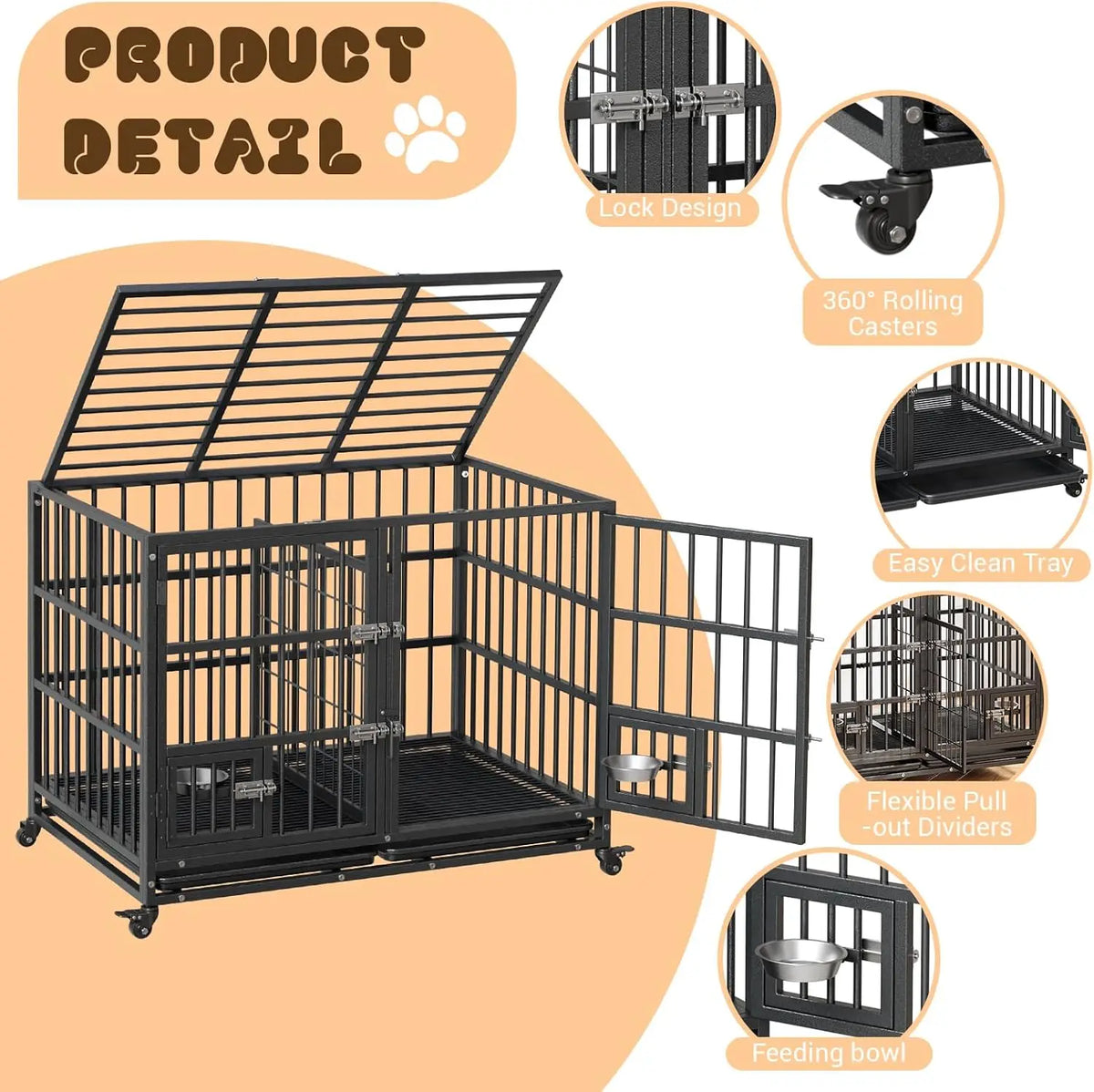 ANIXOL Heavy Duty Metal Dog Crate With Double Door Locks