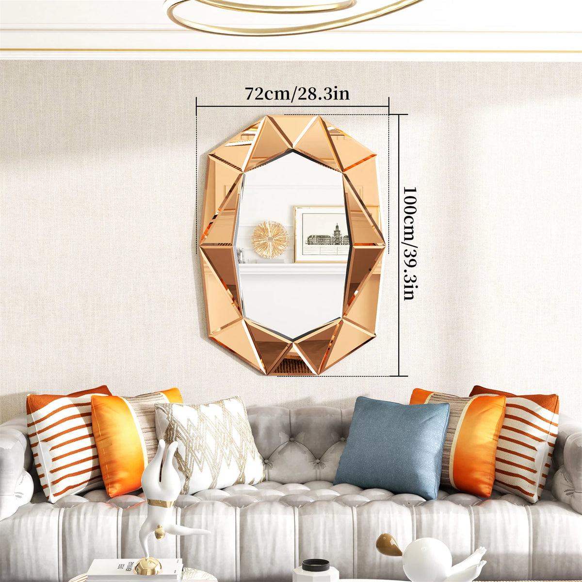 Asymmetrical Glass Inlay Decorative Wall Mirror for Home Accent