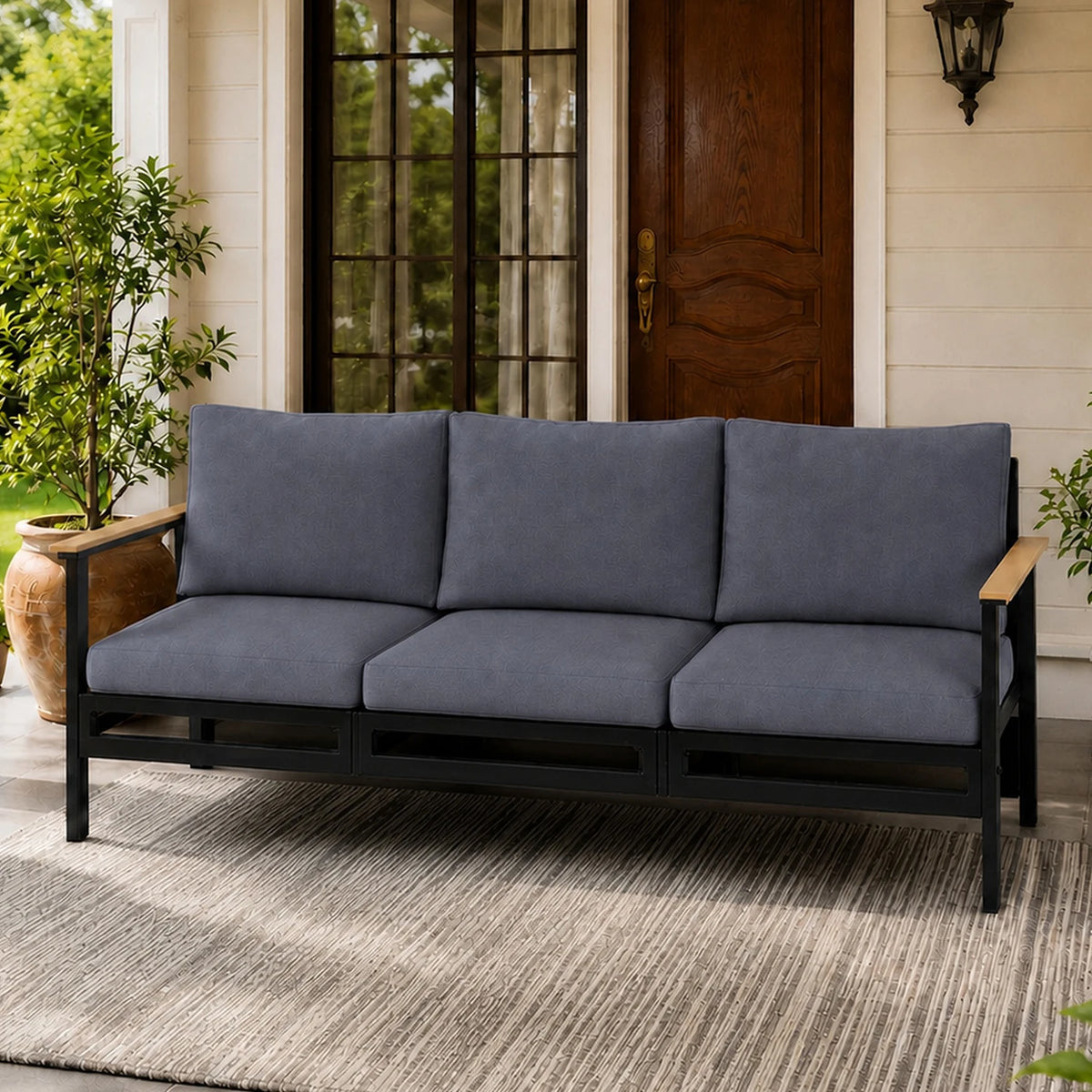 Avenvista Modern Metal Outdoor Patio Sofa With Durable Armrests