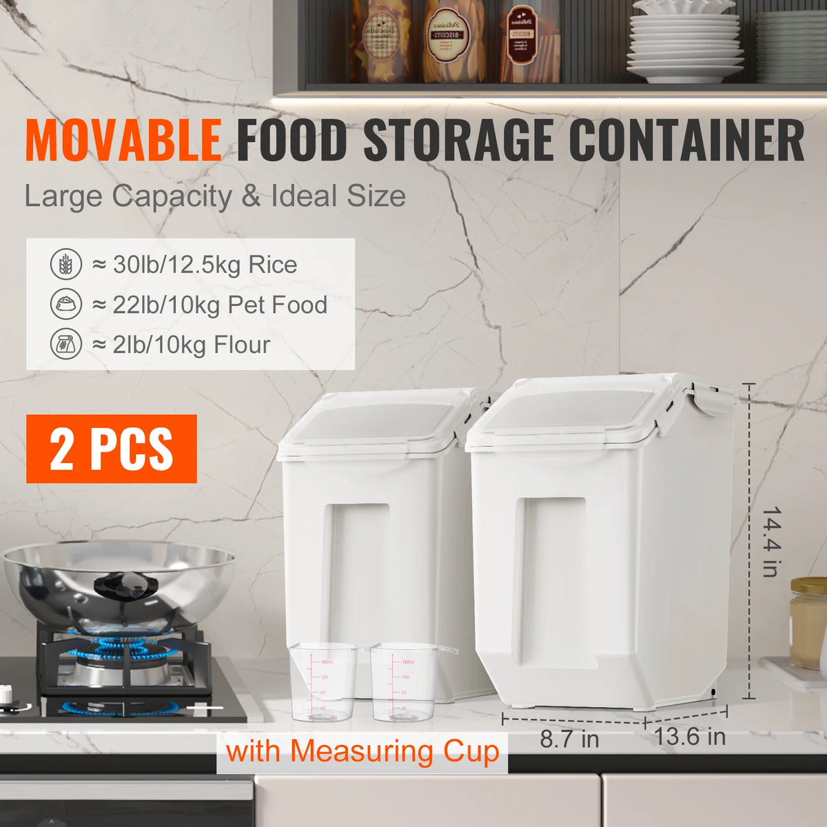 SucceBuy Airtight Ingredient Storage Bin With Dual Measuring Cups