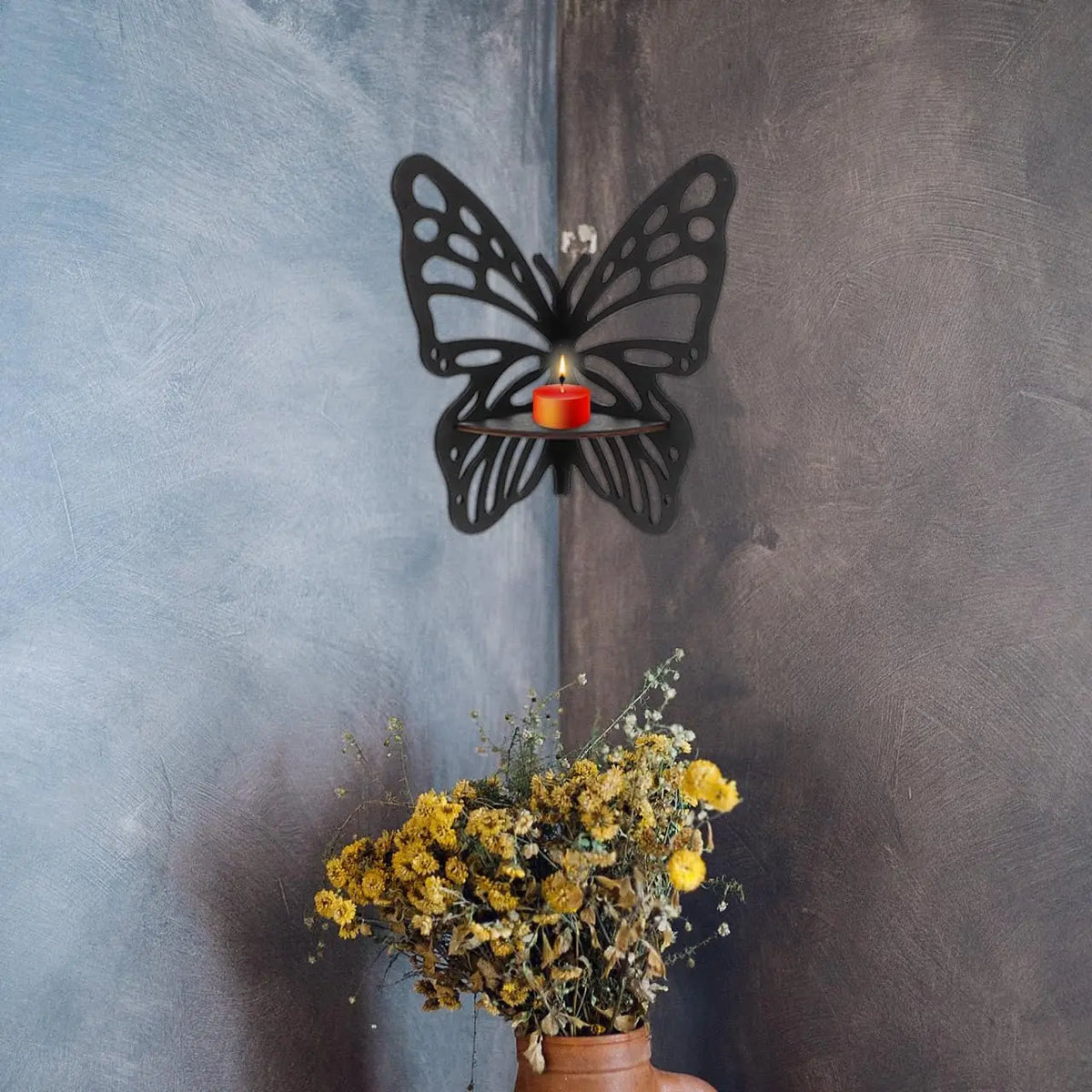 Butterfly Wooden Floating Corner Shelf For Crystal And Figurine Display