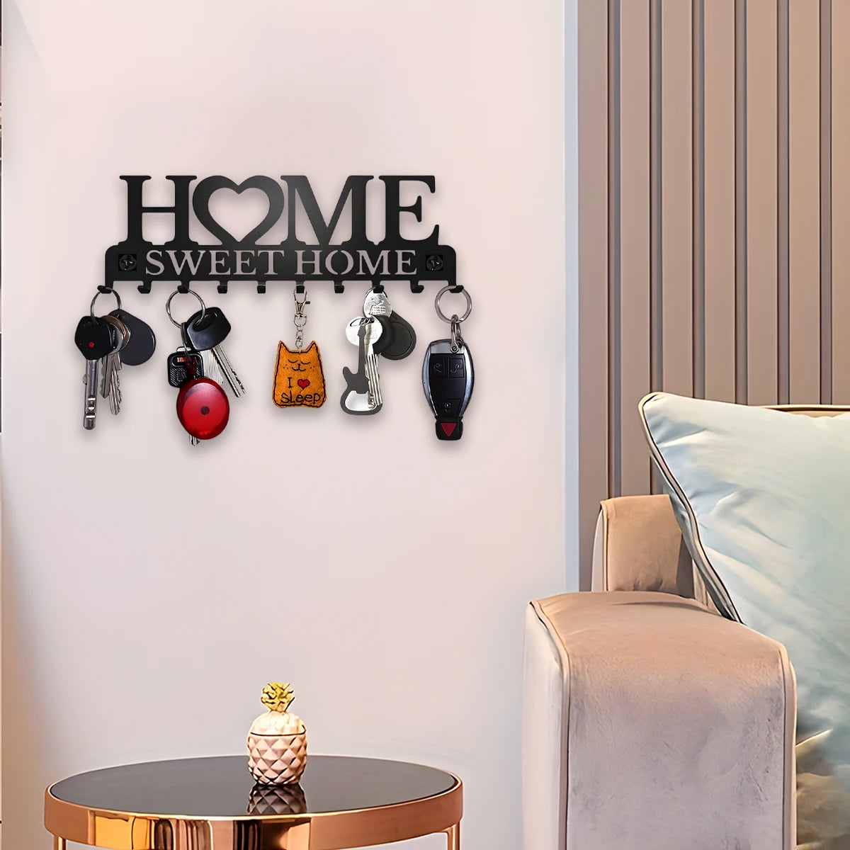 Sweet Home Wall Mounted Key Holder Rack With Multiple Hooks