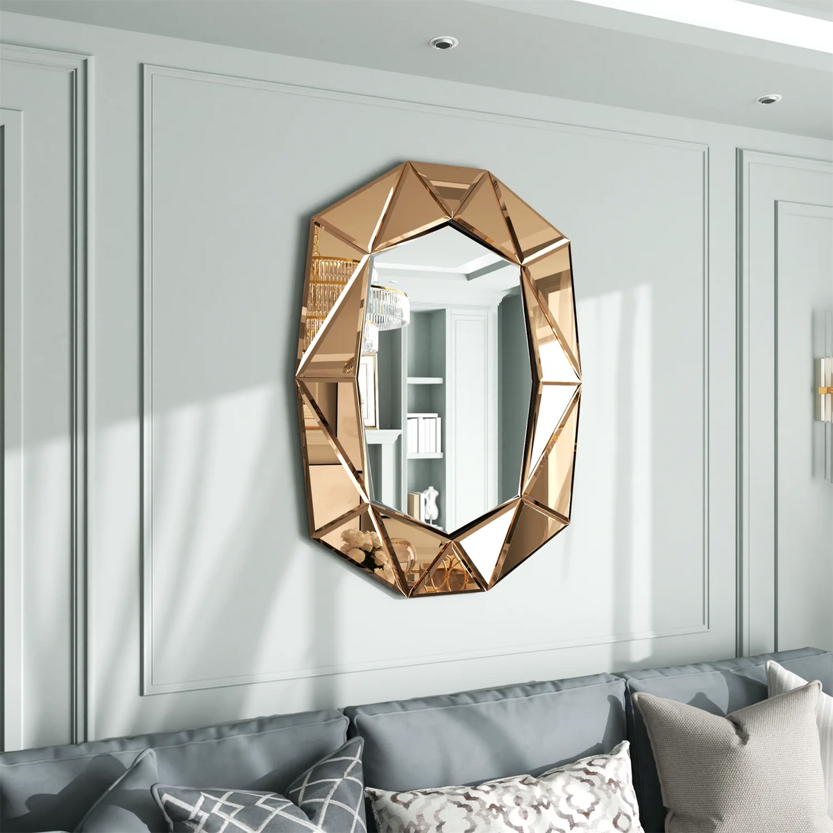 Asymmetrical Glass Inlay Decorative Wall Mirror for Home Accent