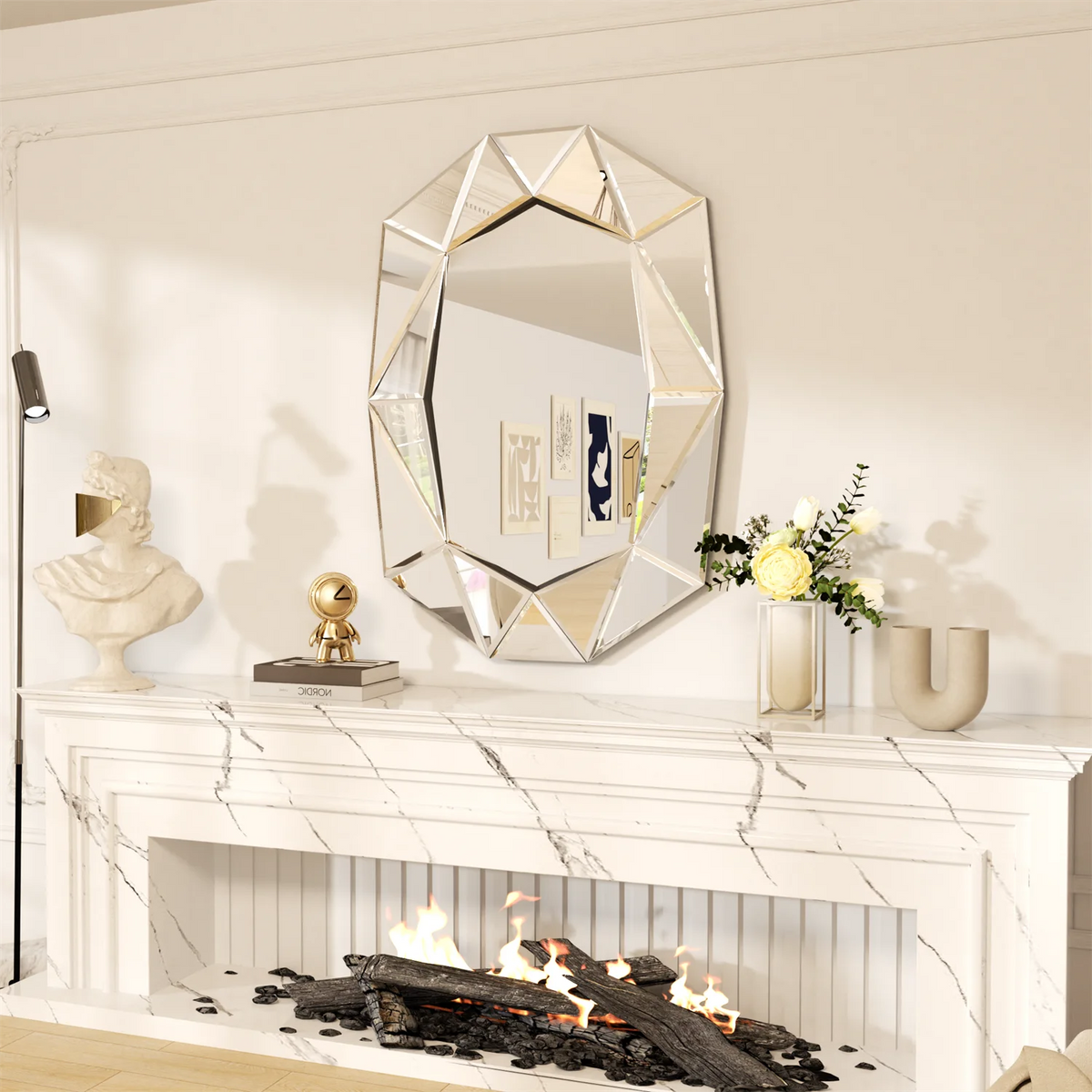 Asymmetrical Glass Inlay Decorative Wall Mirror for Home Accent