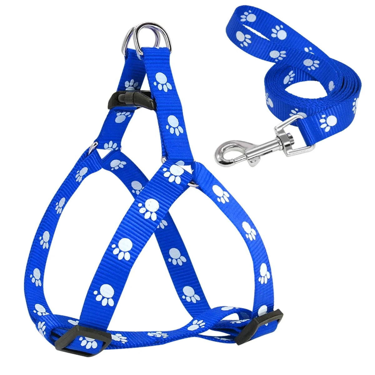 Nylon Dog Harness and Leash Set Adjustable Paw Print Dog Harness Walking Leash Strap Small Medium Dogs S/M/L