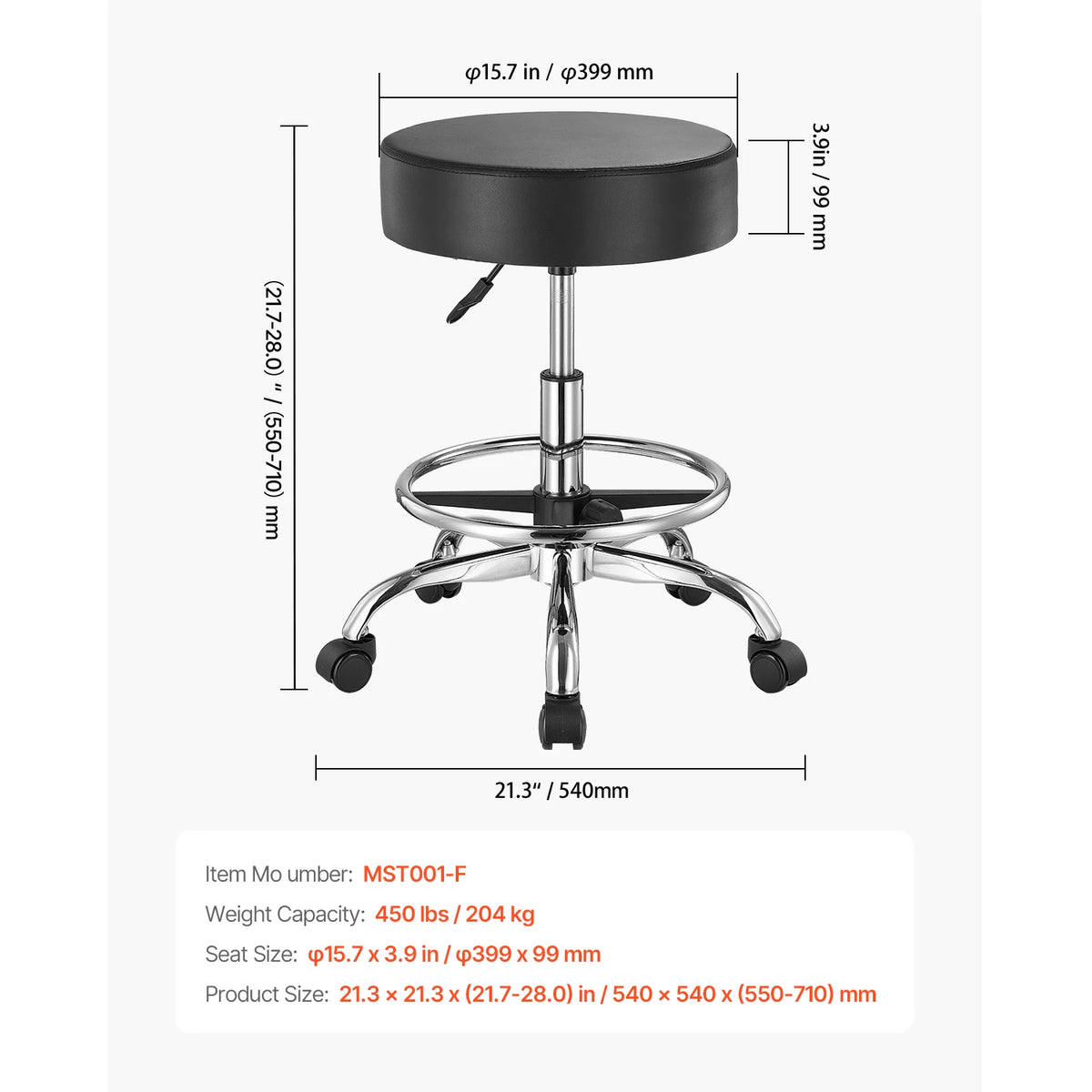 SucceBuy Height Adjustable Rolling Stool For Salon Spa